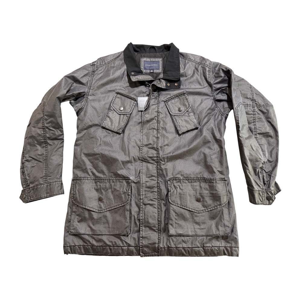 Banana Republic Field Jacket Mens L Charcoal Grey New Coated Cotton Utility Coat